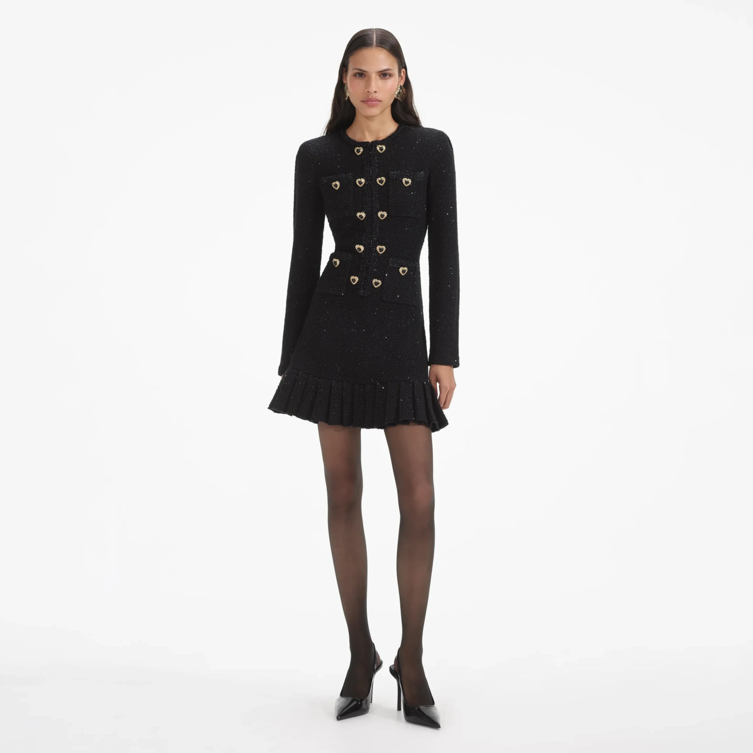 Buttoned Long Sleeve Knit Mini Dress^self-portrait Fashion