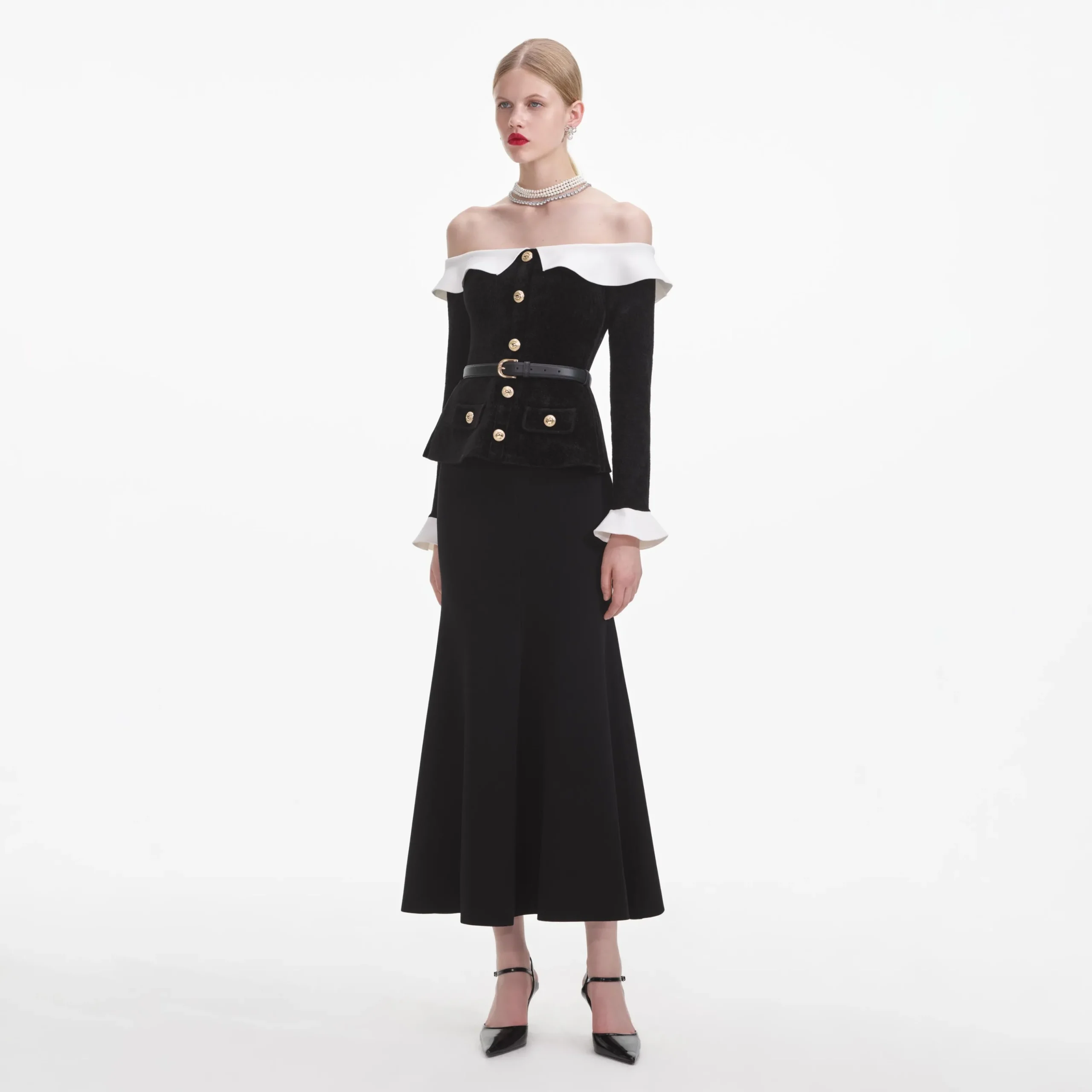 Chenille Knit Off Shoulder Midi Dress^self-portrait Hot