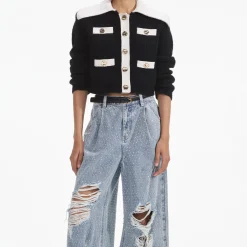 Contrast Cashmere Blend Cardigan^self-portrait Cheap