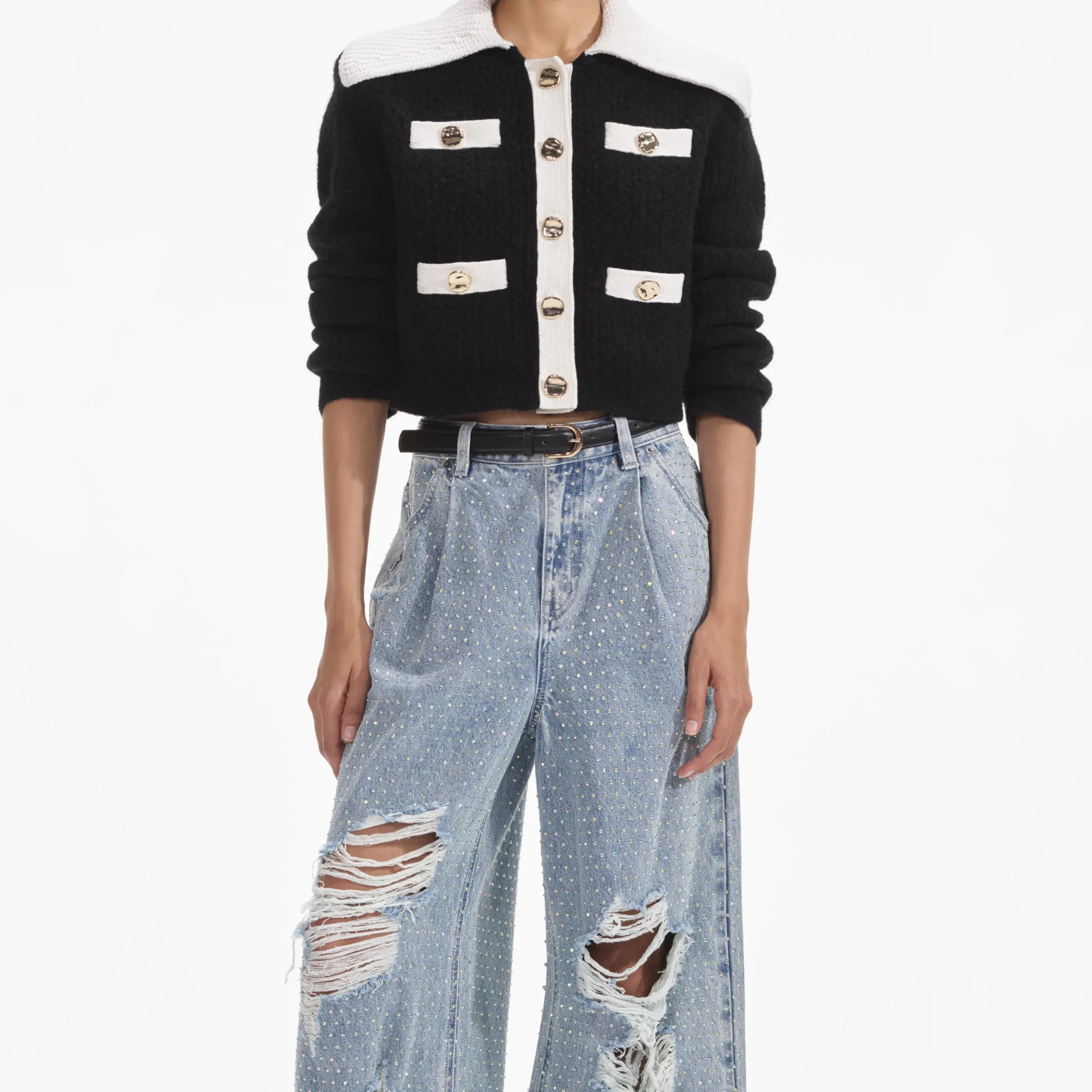 Contrast Cashmere Blend Cardigan^self-portrait Cheap