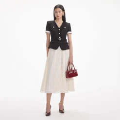 Crepe Contrast Chiffon Midi Dress^self-portrait Cheap
