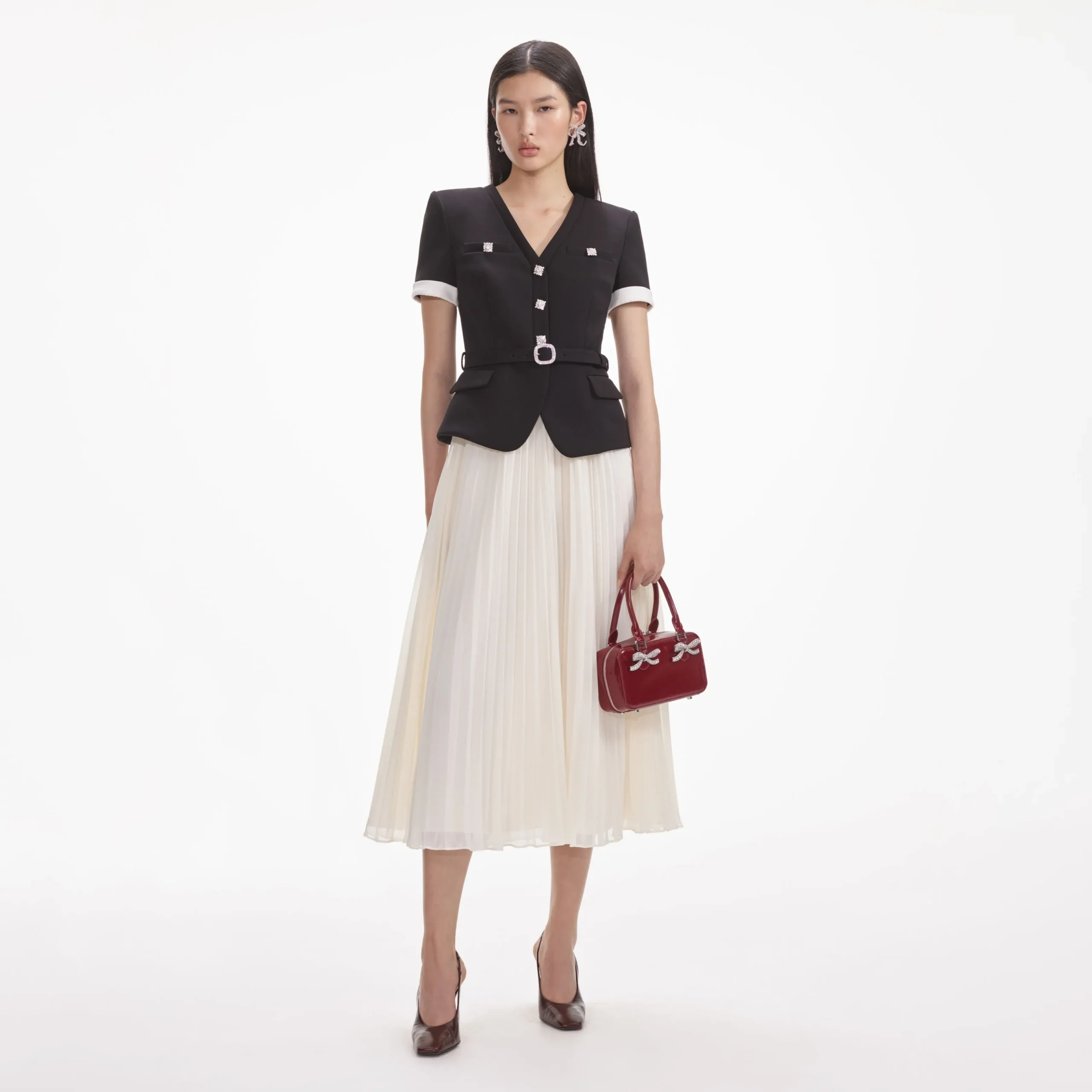Crepe Contrast Chiffon Midi Dress^self-portrait Cheap