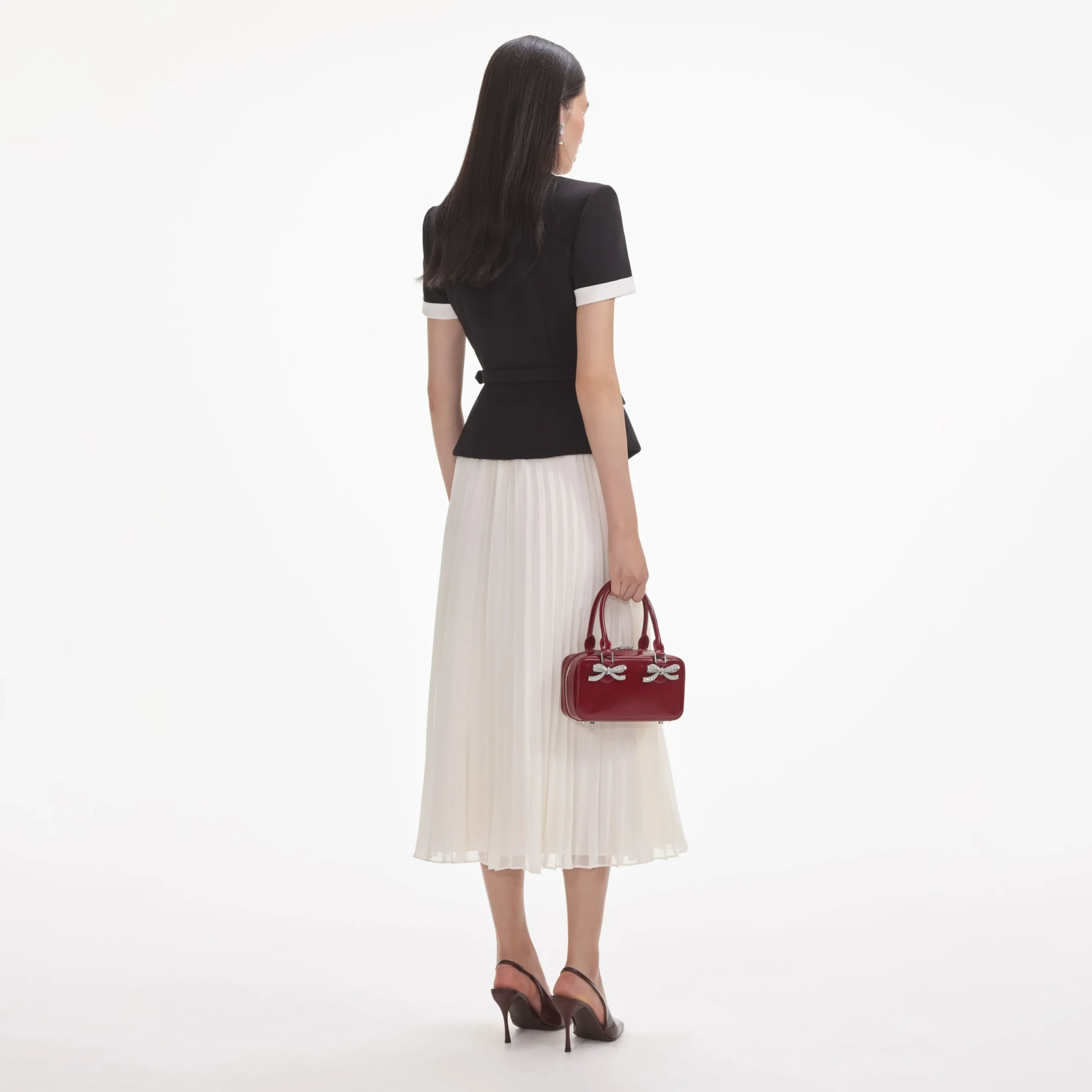 Crepe Contrast Chiffon Midi Dress^self-portrait Cheap
