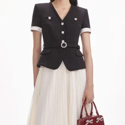 Crepe Contrast Chiffon Midi Dress^self-portrait Cheap