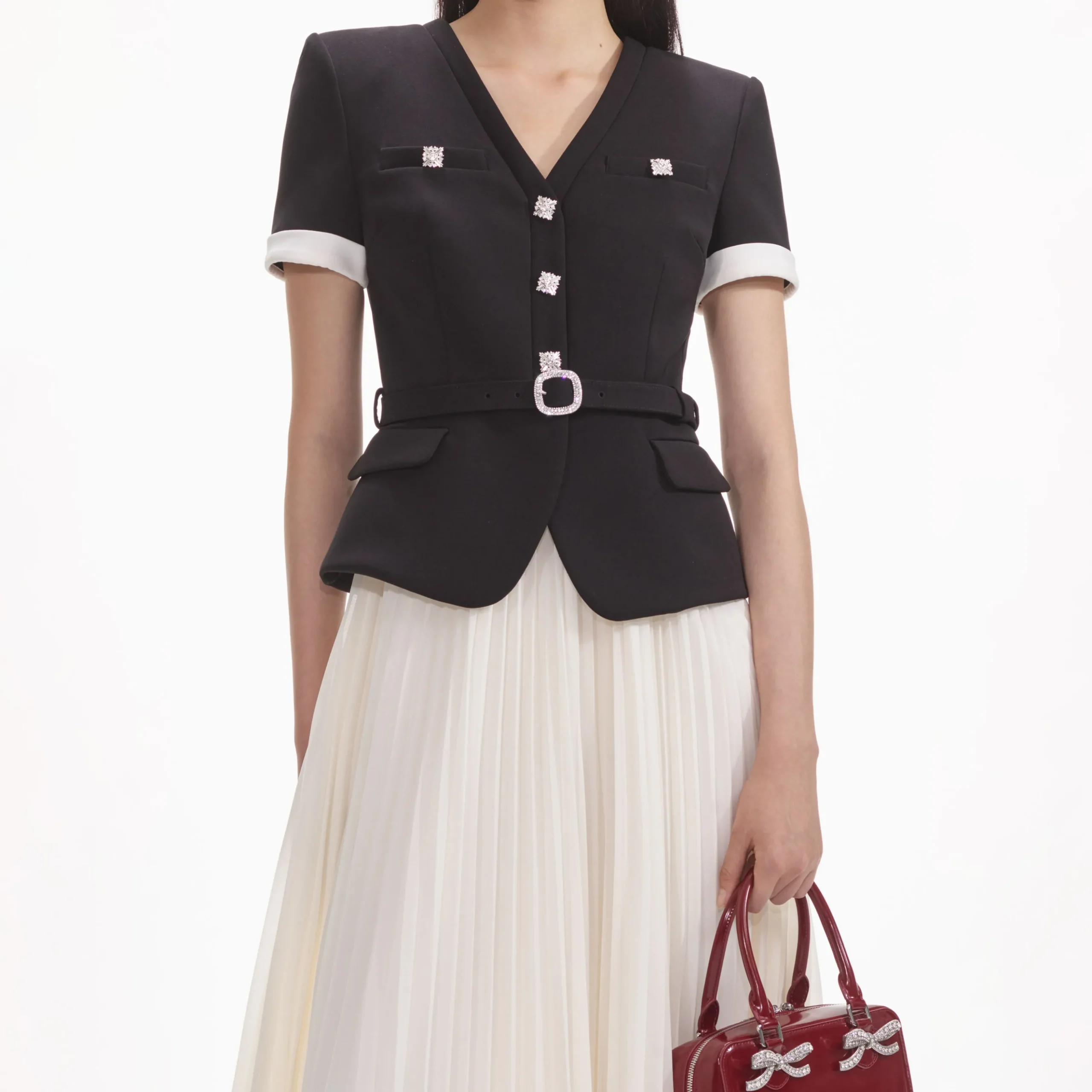 Crepe Contrast Chiffon Midi Dress^self-portrait Cheap