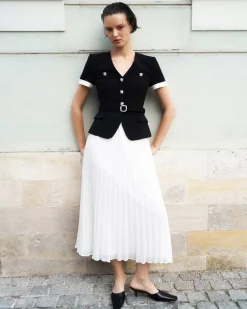 Crepe Contrast Chiffon Midi Dress^self-portrait Cheap