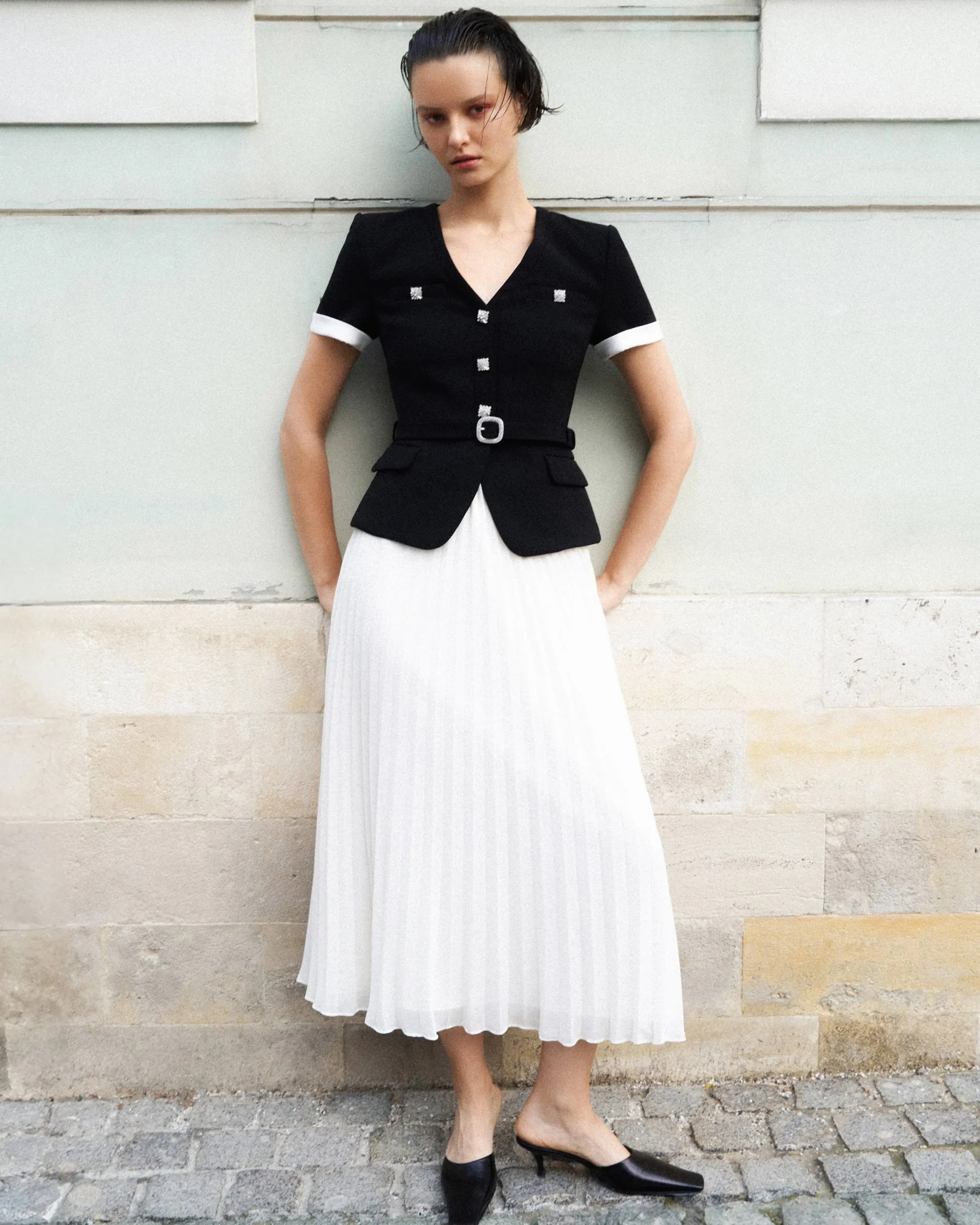 Crepe Contrast Chiffon Midi Dress^self-portrait Cheap