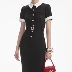 Crepe Contrast Midi Dress^self-portrait Clearance