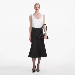 Flared Denim Midi Skirt^self-portrait Best Sale