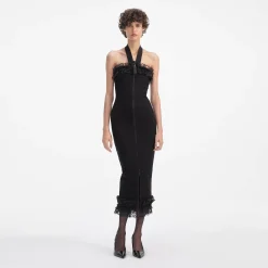 Knit Zip Ruffle Midi Dress^self-portrait Hot