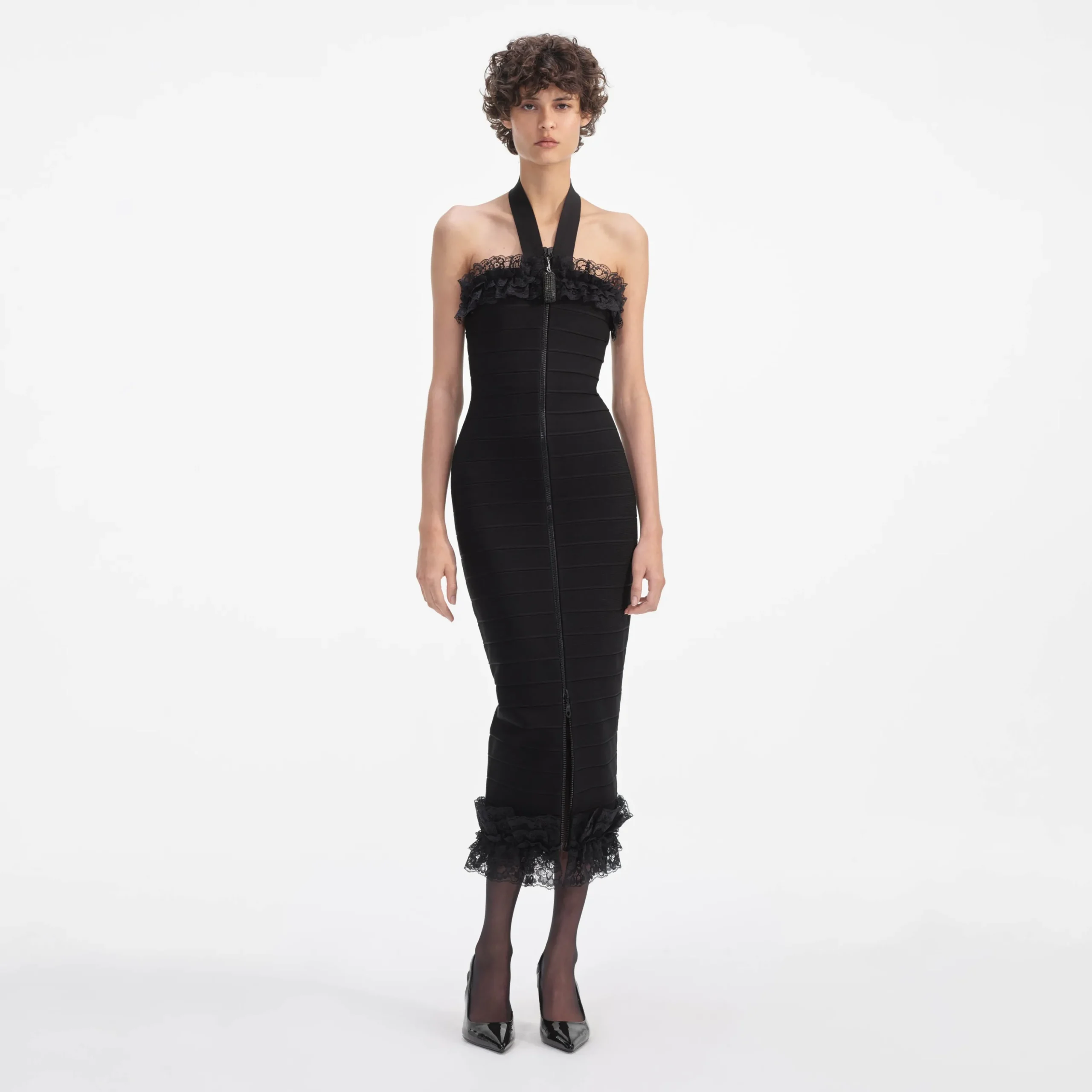 Knit Zip Ruffle Midi Dress^self-portrait Hot