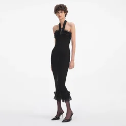 Knit Zip Ruffle Midi Dress^self-portrait Hot