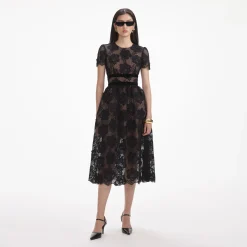 Lace Velvet Bow Midi Dress^self-portrait Cheap