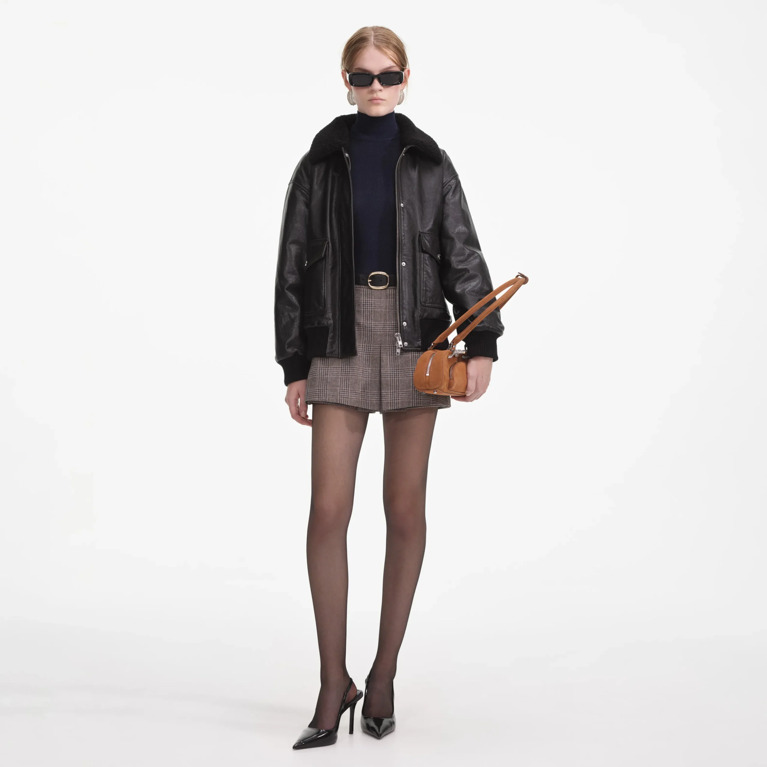 Leather Shearling Collar Jacket^self-portrait New