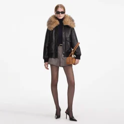 Leather Shearling Collar Jacket^self-portrait New