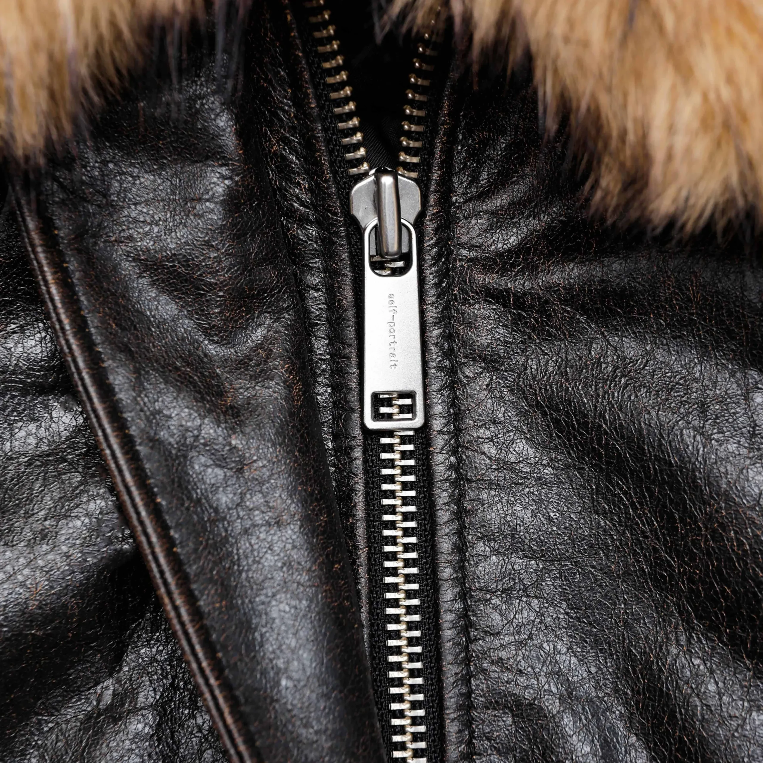 Leather Shearling Collar Jacket^self-portrait New