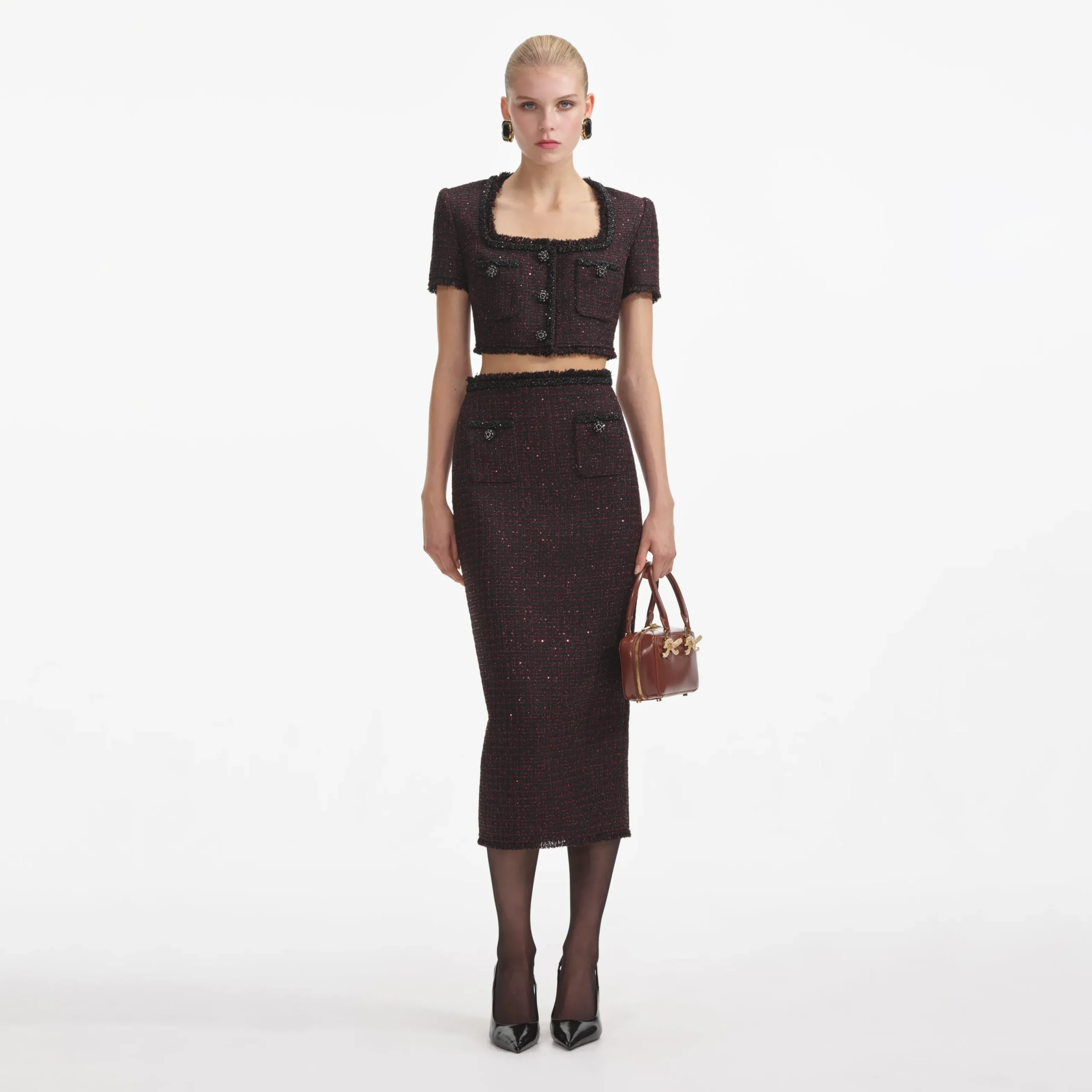 Metallic Boucle Midi Skirt^self-portrait Cheap