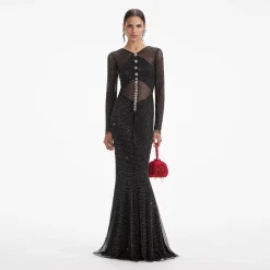 Rhinestone Fishnet Crossover Maxi Dress^self-portrait Best