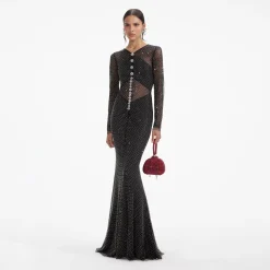 Rhinestone Fishnet Crossover Maxi Dress^self-portrait Best