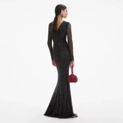 Rhinestone Fishnet Crossover Maxi Dress^self-portrait Best