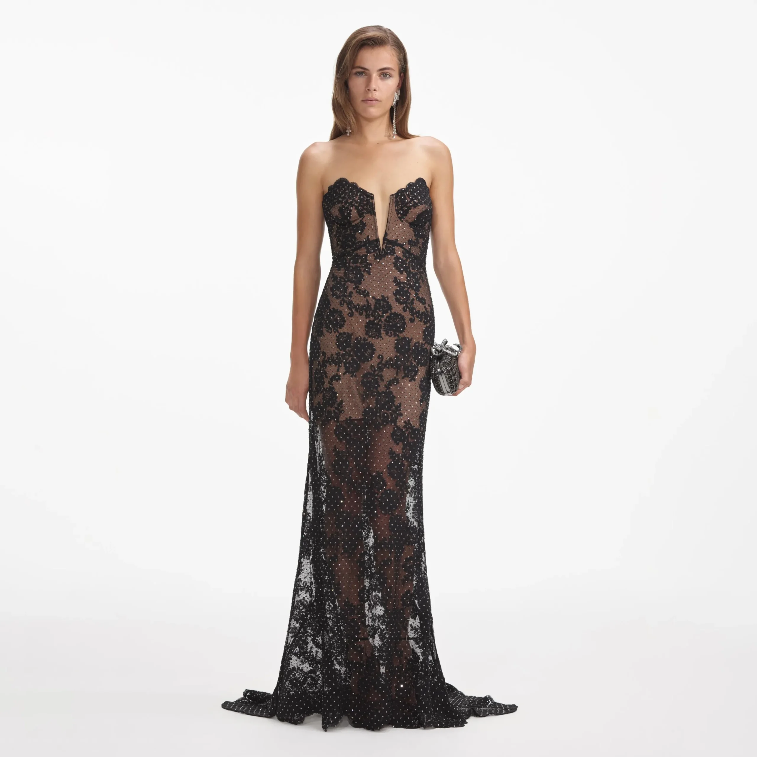 Rhinestone Lace Maxi Dress^self-portrait Hot