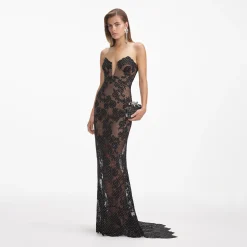 Rhinestone Lace Maxi Dress^self-portrait Hot