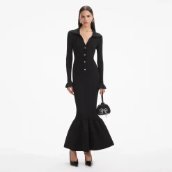 Ribbed Knit Fluted Midi Dress^self-portrait Outlet