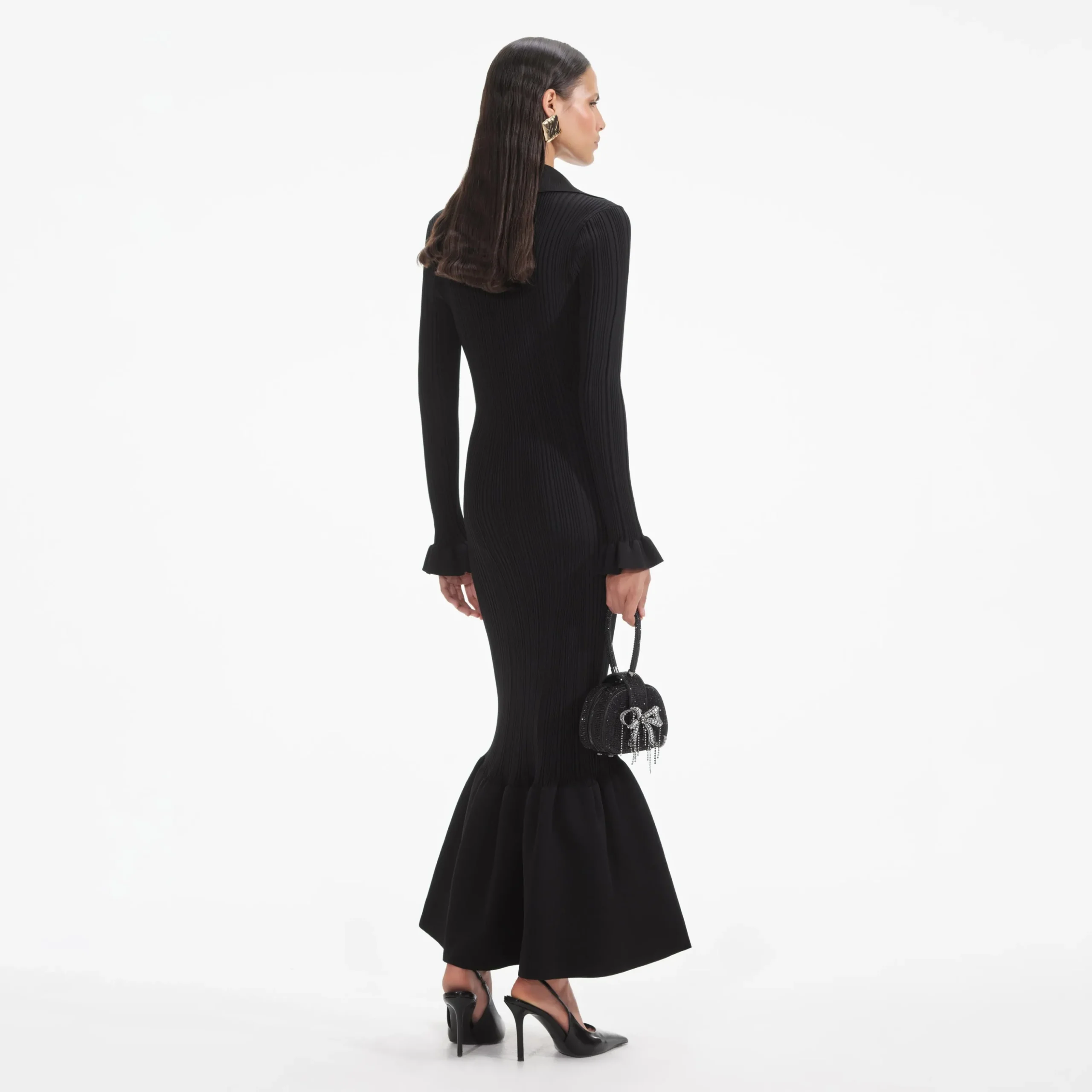 Ribbed Knit Fluted Midi Dress^self-portrait Outlet
