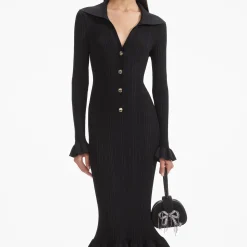 Ribbed Knit Fluted Midi Dress^self-portrait Outlet