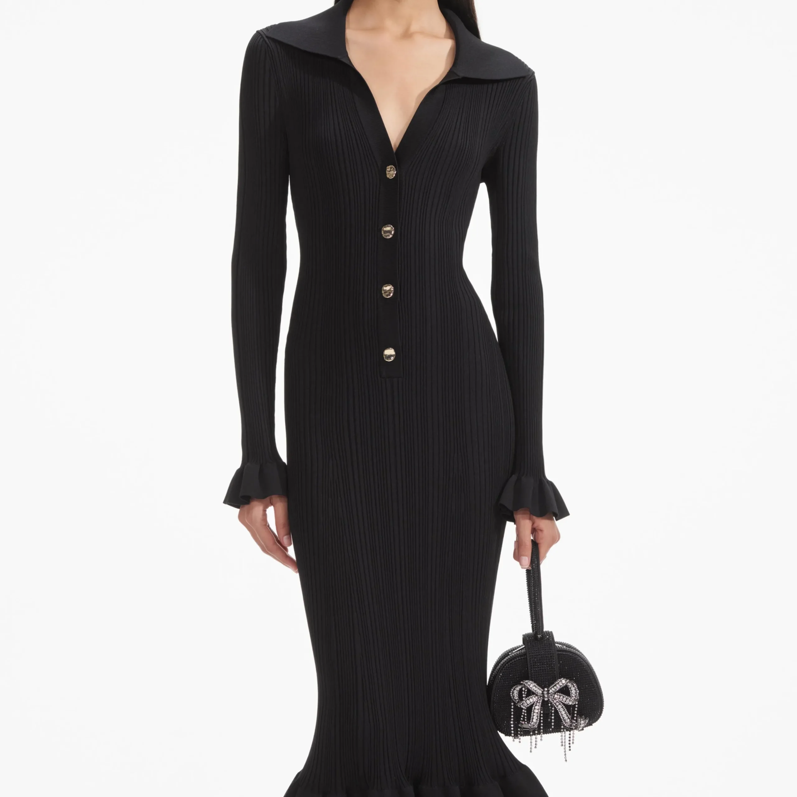 Ribbed Knit Fluted Midi Dress^self-portrait Outlet