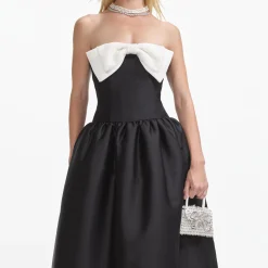 Taffeta Contrast Bow Midi Dress^self-portrait Cheap