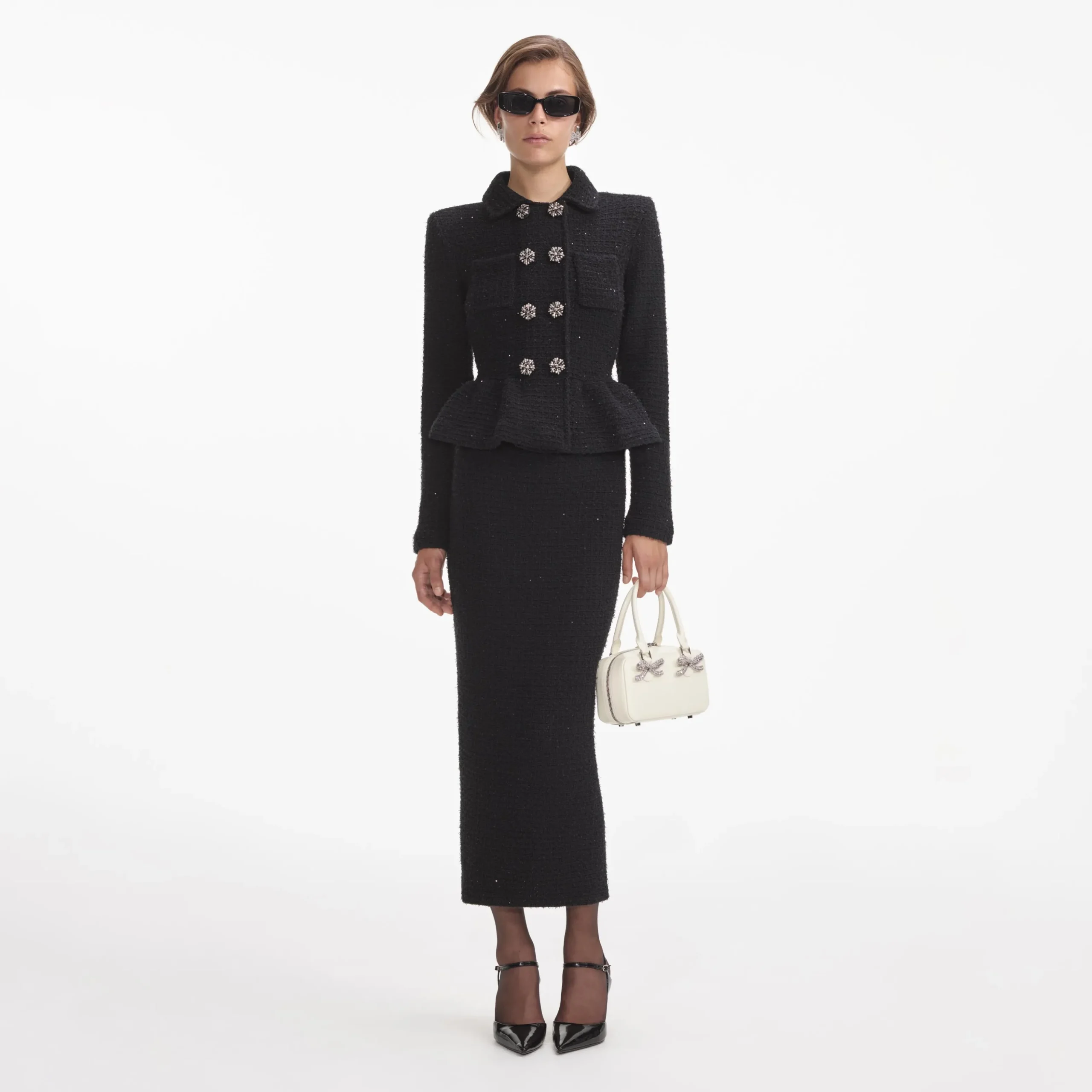 Textured Knit Peplum Midi Dress^self-portrait Sale