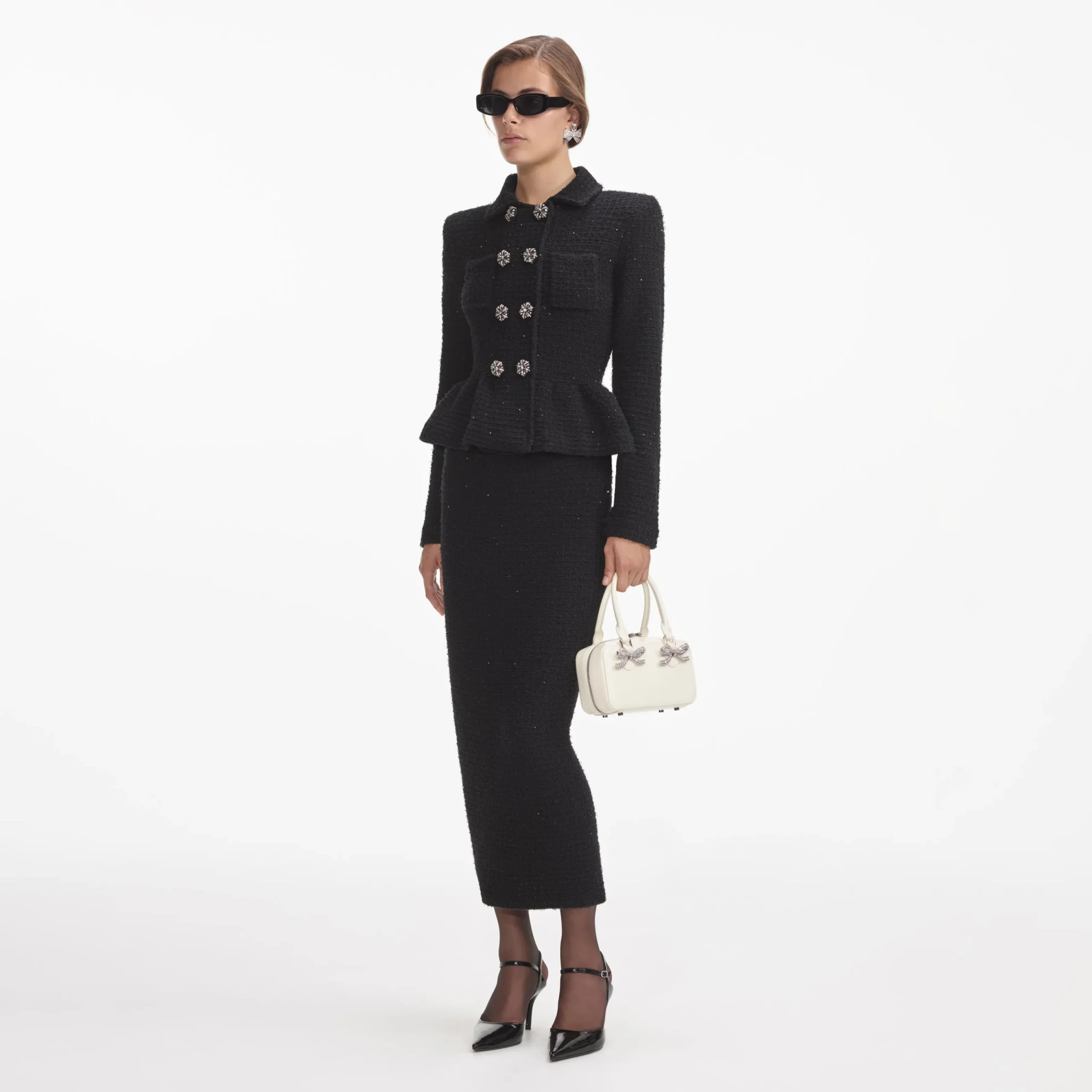 Textured Knit Peplum Midi Dress^self-portrait Sale