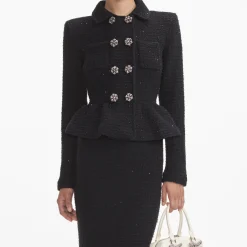 Textured Knit Peplum Midi Dress^self-portrait Sale