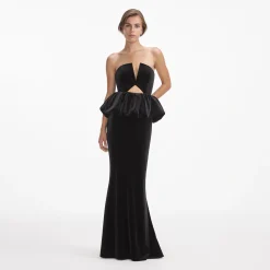 Velvet Peplum Maxi Dress^self-portrait Cheap