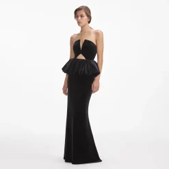 Velvet Peplum Maxi Dress^self-portrait Cheap