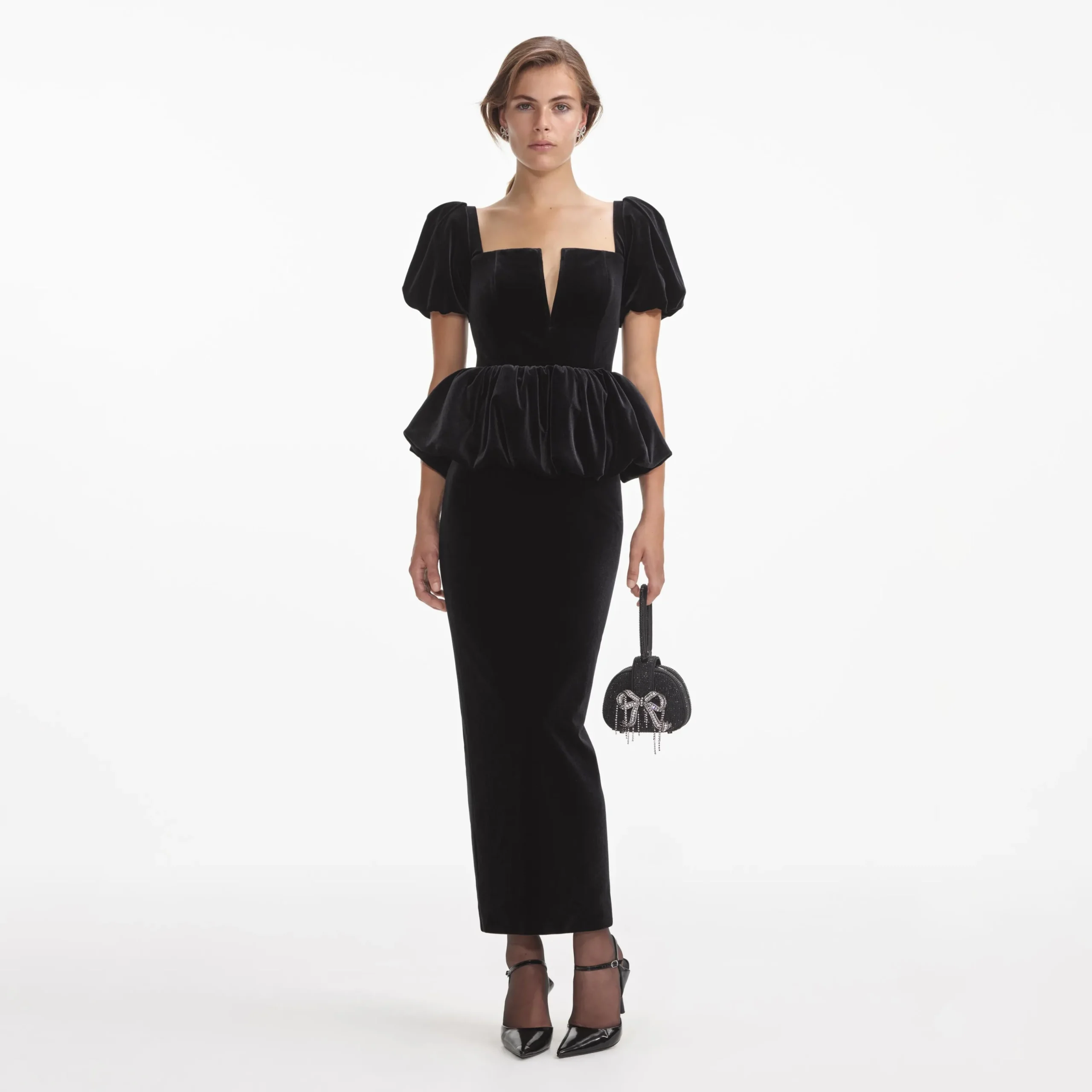 Velvet Peplum Midi Dress^self-portrait Cheap