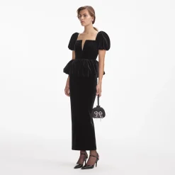 Velvet Peplum Midi Dress^self-portrait Cheap