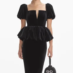 Velvet Peplum Midi Dress^self-portrait Cheap