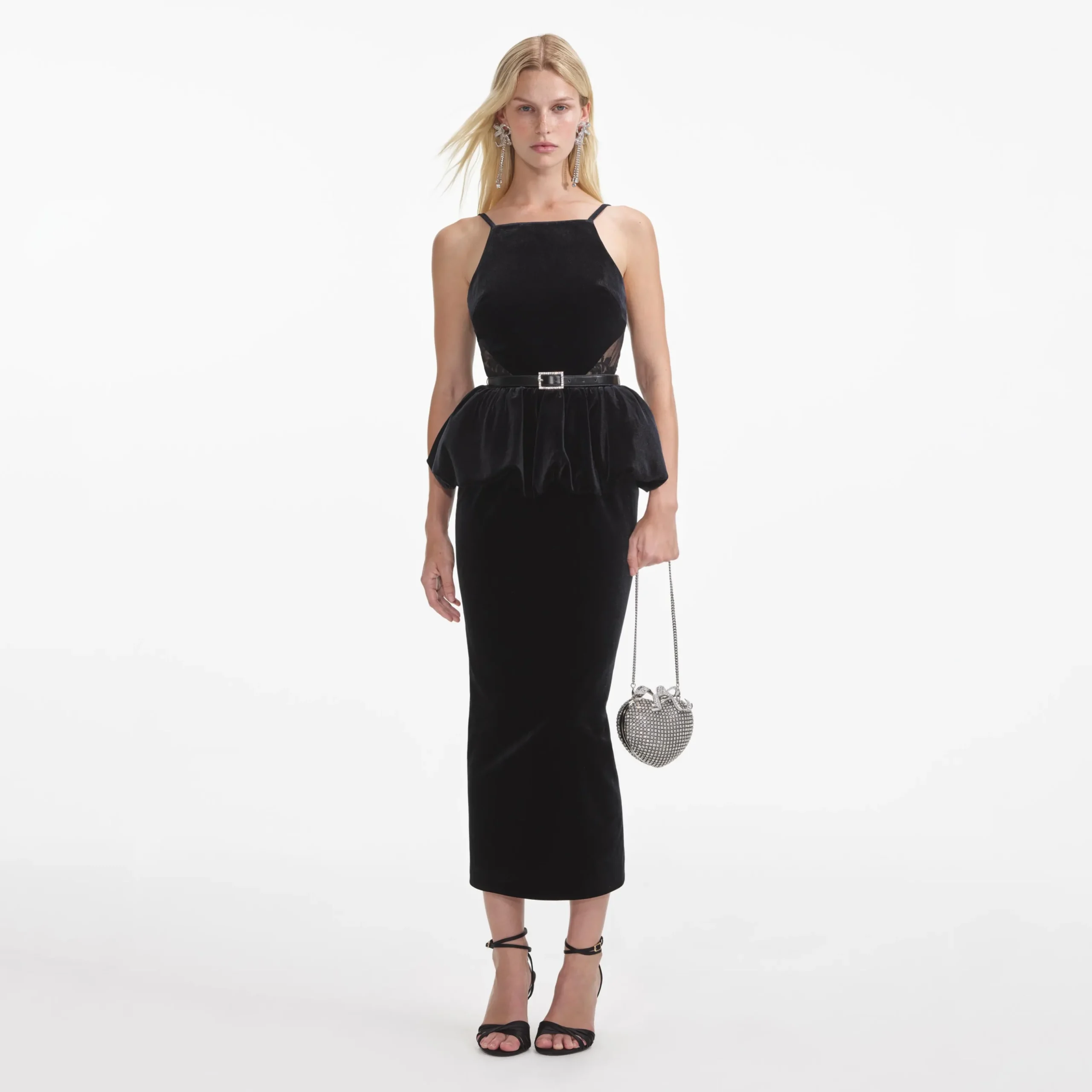 Velvet Peplum Midi Dress^self-portrait Hot
