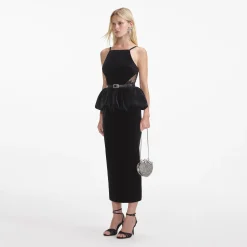 Velvet Peplum Midi Dress^self-portrait Hot