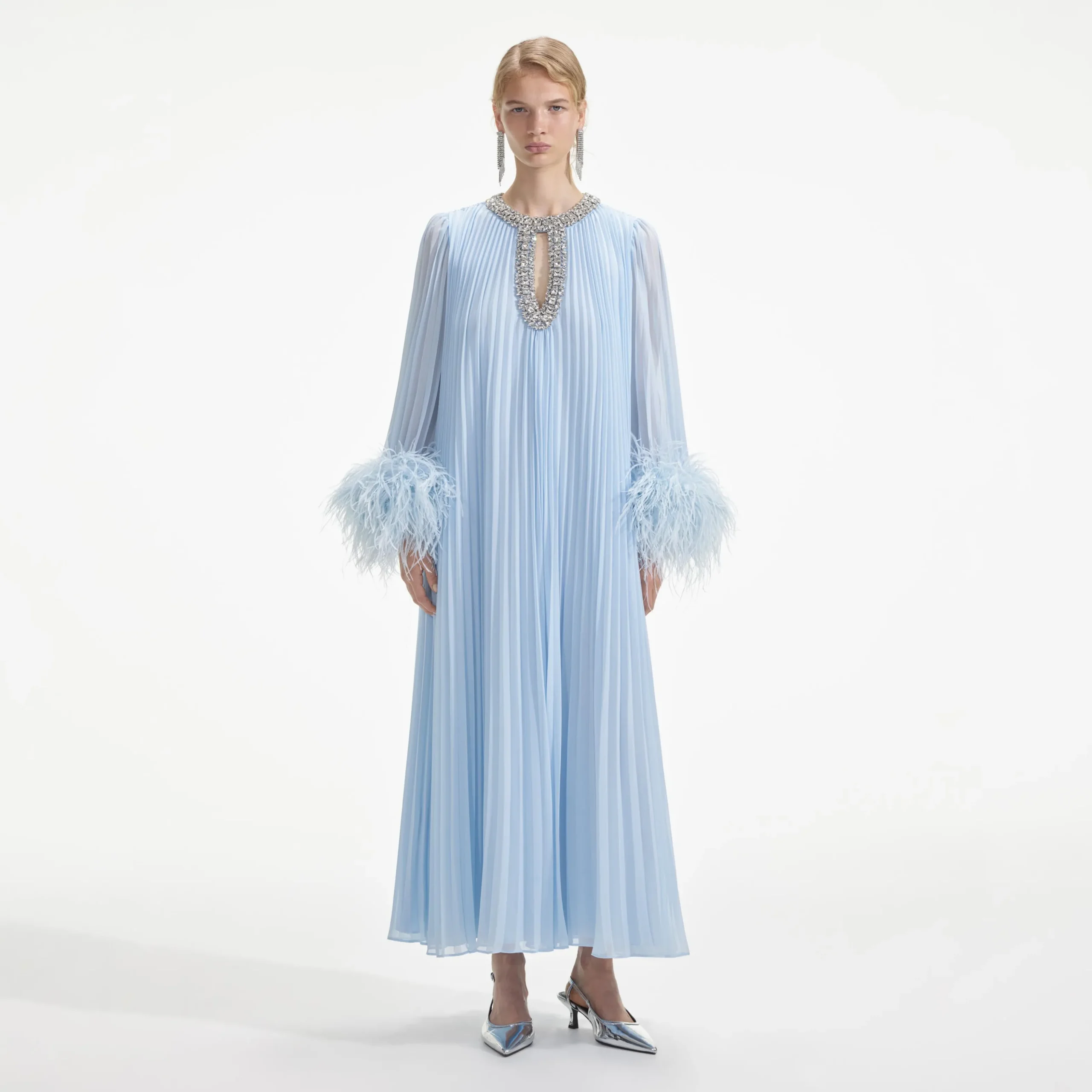 Chiffon Feather Midi Dress^self-portrait Fashion