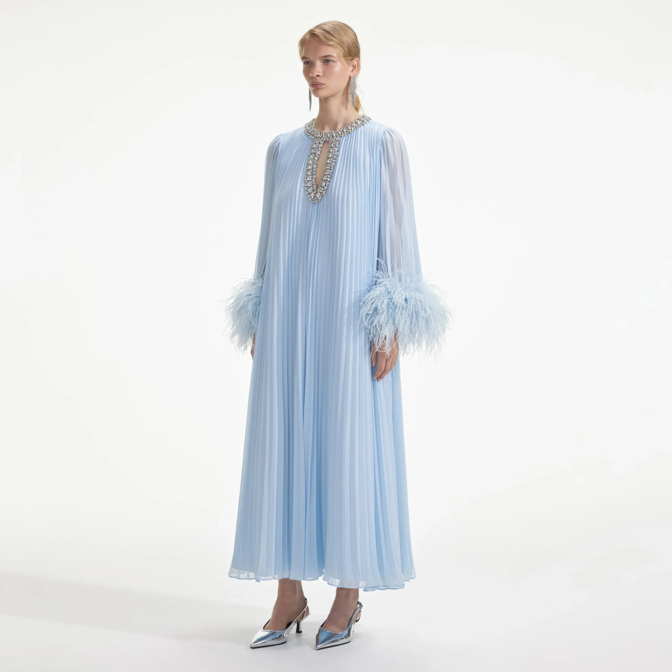 Chiffon Feather Midi Dress^self-portrait Fashion