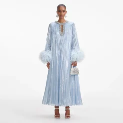 Metallic Chiffon Feather Midi Dress^self-portrait Cheap