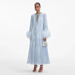 Metallic Chiffon Feather Midi Dress^self-portrait Cheap