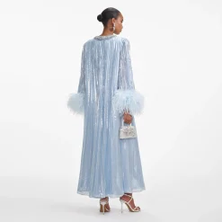 Metallic Chiffon Feather Midi Dress^self-portrait Cheap