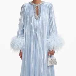 Metallic Chiffon Feather Midi Dress^self-portrait Cheap