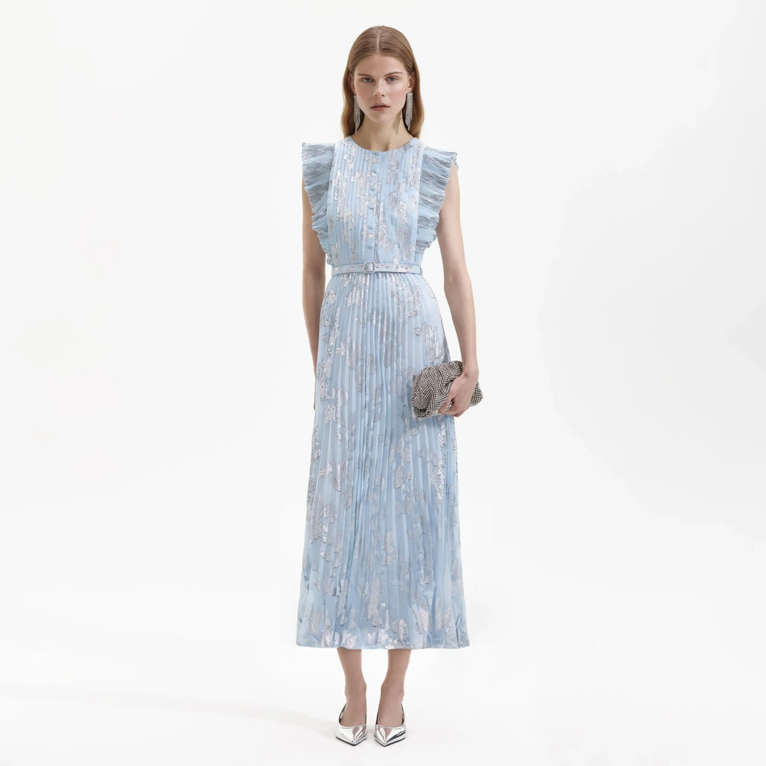 Metallic Floral Midi Dress^self-portrait Cheap