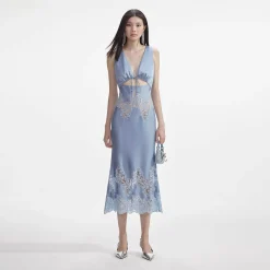 Satin Lace Insert Midi Dress^self-portrait Fashion