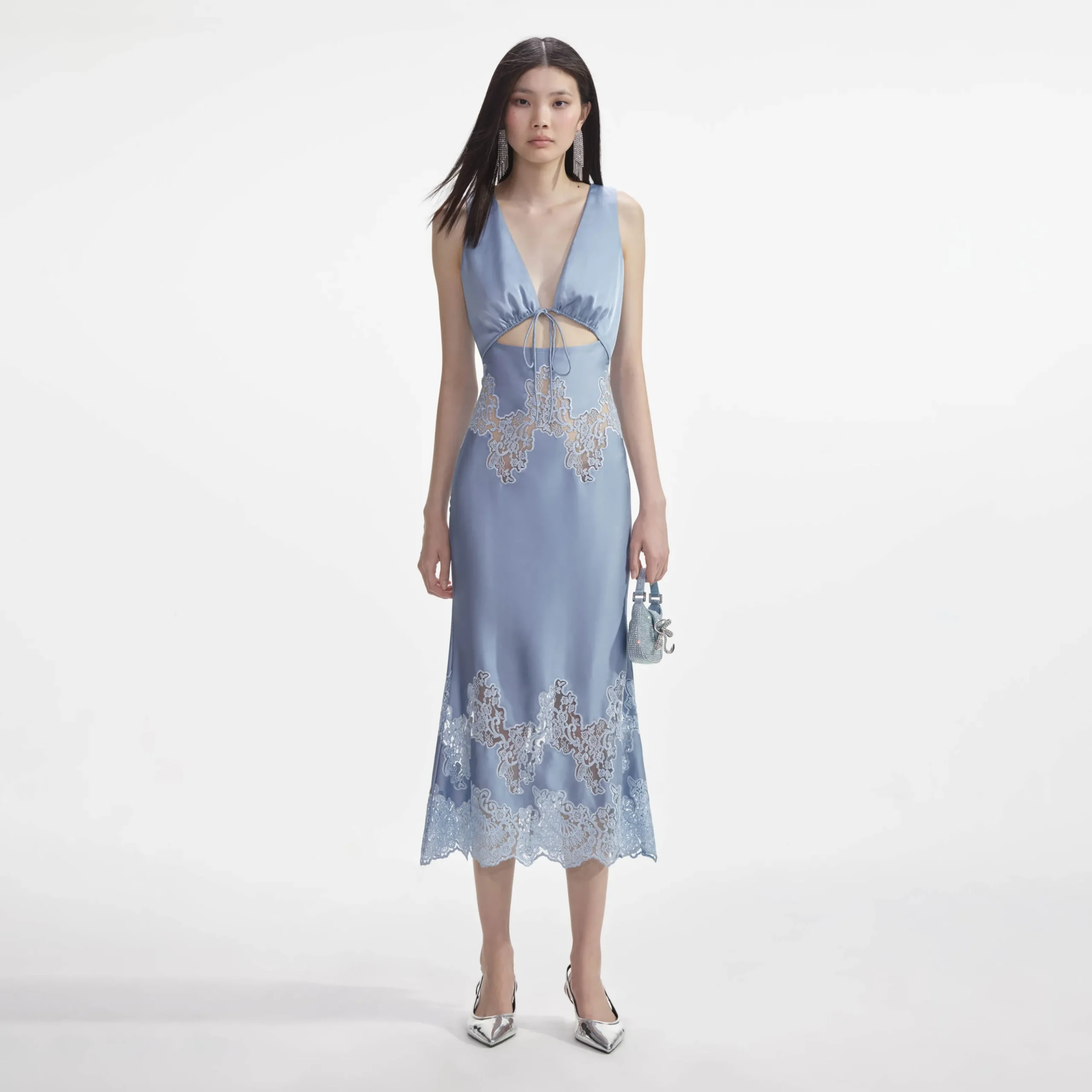 Satin Lace Insert Midi Dress^self-portrait Fashion